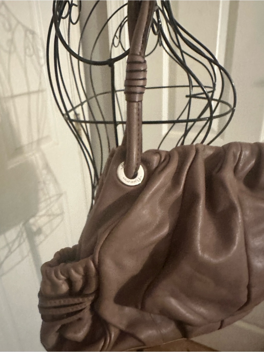 B. Makowsky slouchy leather shoulder bag In soft taupe color W/ braided strap. - Picture 5 of 7